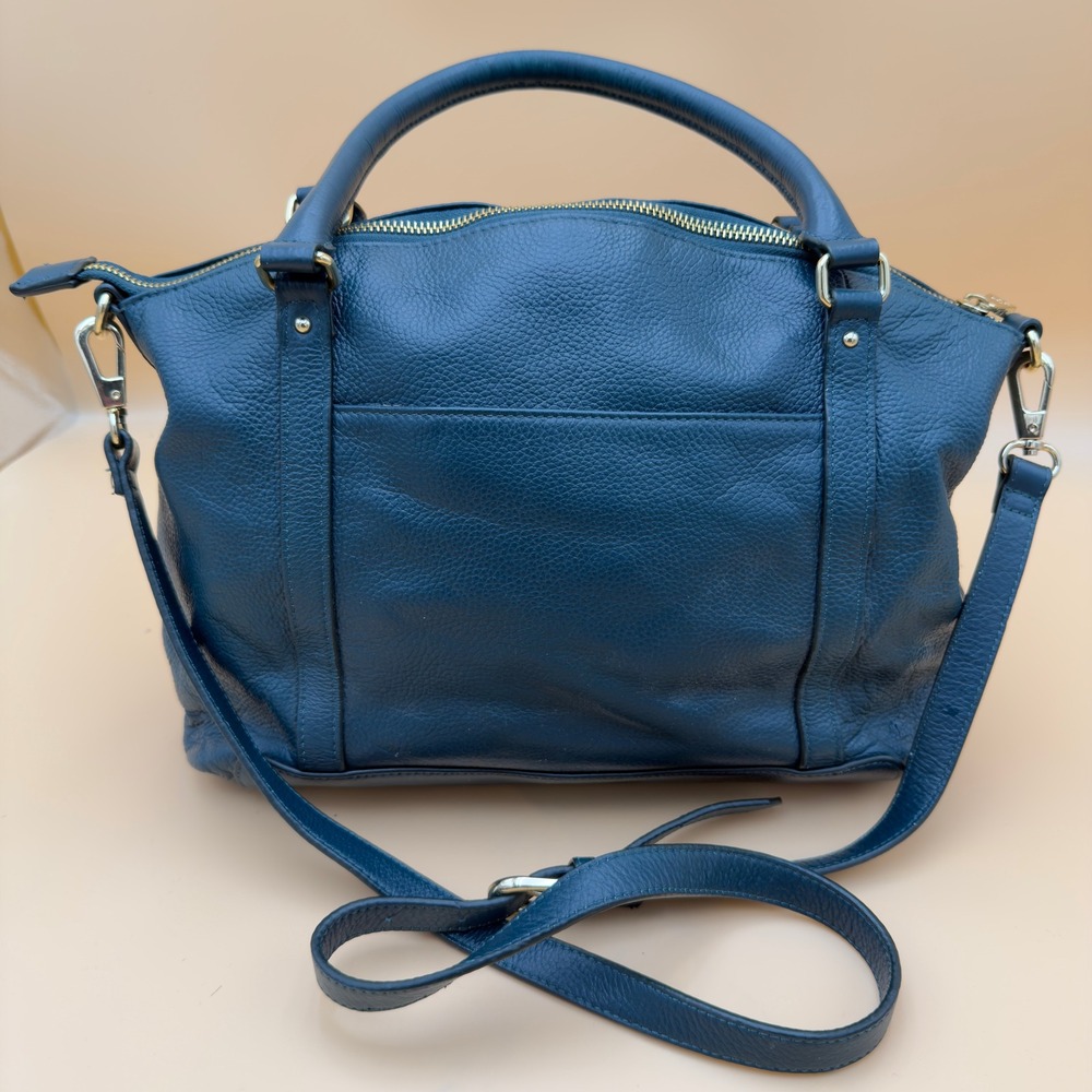 Ora Delphine Satchel Bag Womens‎ Large Teal Blue Good Pebbled Leather Crossbody